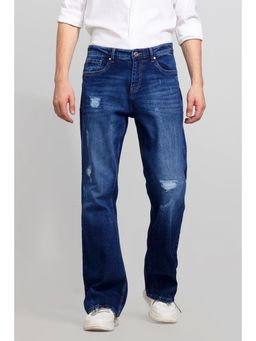 Snitch - Mens Blue Light Distressed Bootcut Casual Jeans