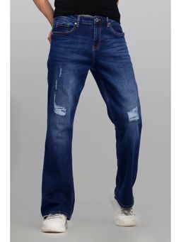 Snitch - Mens Blue Light Distressed Bootcut Casual Jeans