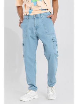 Snitch - Mens Light Blue Plain Loose Casual Jeans