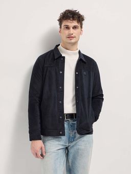 The Bear House - Men's Regular Fit Black Textured Polyester Jacket