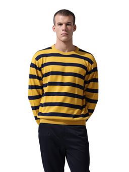 The Indian Garage Co - Men Stripes Crew Neck T-shirt - Yellow