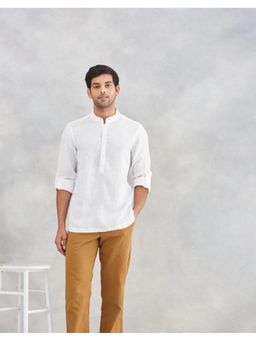 Fabindia - White Linen Slim Fit Mid Placket Shirt
