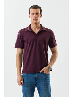 Snitch - Burgundy Solid Half Sleeves Regular Casual Polo T-shirt for Men