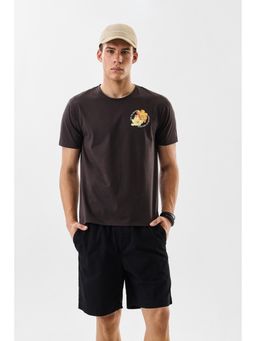 Snitch - Dark Brown Floral Half Sleeves Regular Casual T-shirt for Men