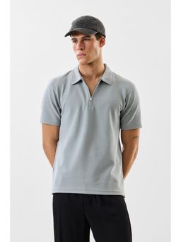 Snitch - Light Grey Solid Half Sleeves Regular Casual Polo T-shirt for Men