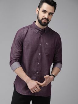 The Bear House - Men Purple Solid Cotton Casual Shirt