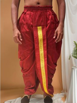 SHIWAM ETHNIX - Men Maroon Pitambari Silk Stitched Dhoti