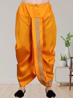 SHIWAM ETHNIX - Men Mustard Pitambari Silk Stitched Dhoti