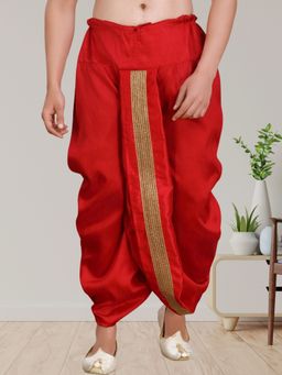 SHIWAM ETHNIX - Men Red Pitambari Silk Stitched Dhoti