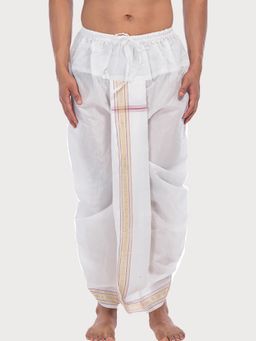 SHIWAM ETHNIX - Men White Solid Cotton-Silk Dhoti