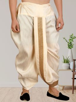 SHIWAM ETHNIX - Men Cream Pitambari Silk Stitched Dhoti