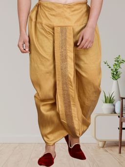 SHIWAM ETHNIX - Men Gold Pitambari Silk Stitched Dhoti