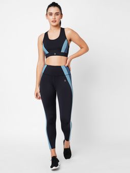 BODD ACTIVE - Black & Blue Wavy Sports Bra with Tights (Set of 2)