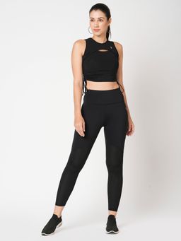 BODD ACTIVE - Black Mesh Rouched Sports Bra with Tights (Set of 2)