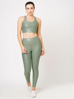 BODD ACTIVE - Jade Green Glossy Sports Bra with Tights (Set of 2)