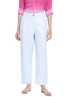Fabindia - Blue Cotton Solid Casual Pant