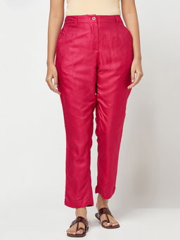 Fabindia - Pink Viscose Silk Slim Fit Pant