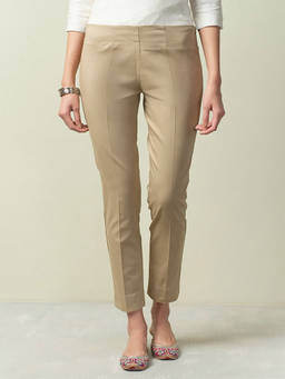 Fabindia - Beige Cotton Lycra Slim Fit Stretch Pant