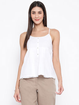 Fabindia - White Cotton Round Neck A-line Top