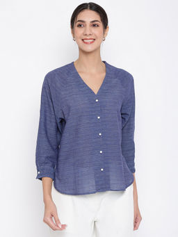 Fabindia - Navy Blue Cotton Full Sleeves Shirt