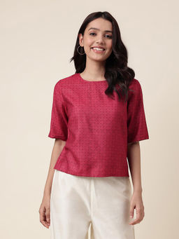 Fabindia - Maroon Viscose Silk Printed Women Top