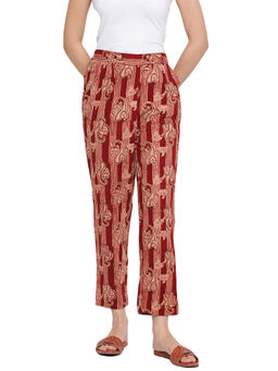 Fabindia - Maroon Cotton Kalamkari Casual Pant