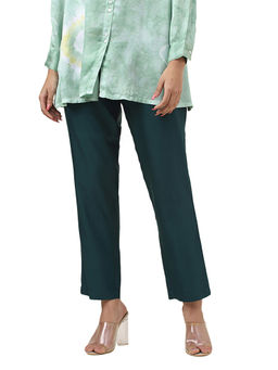 Fabindia - Green Viscose Silk Slim Fit Formal Pant