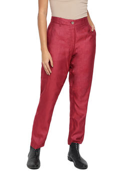 Fabindia - Maroon Viscose Silk Slim Fit Formal Pant