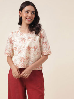 Fabindia - Brown Cotton Printed Women Top