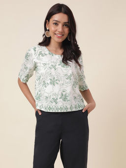 Fabindia - Green Cotton Printed Women Top