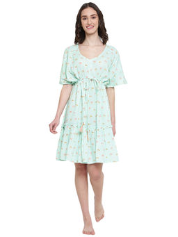 Fabindia - Blue Cotton Printed Night Knee Length Dress