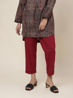 Fabindia - Maroon Cotton Ankle Length Casual Pant