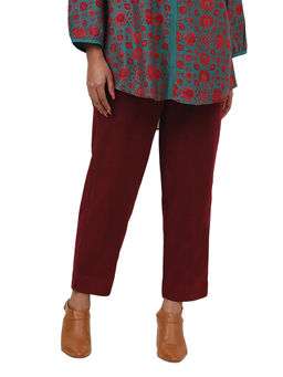 Fabindia - Maroon Cotton Ankle Length Casual Pant