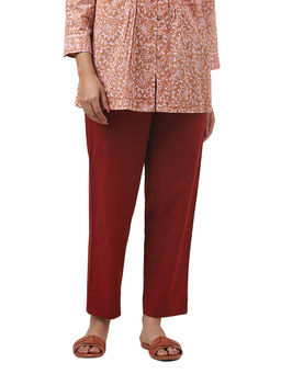 Fabindia - Maroon Cotton Ankle Length Casual Pant