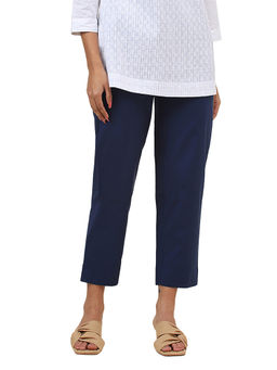Fabindia - Navy Blue Cotton Ankle Length Casual Pant