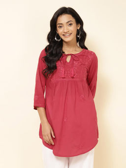 Fabindia - Red Cotton Chikankari Tunic