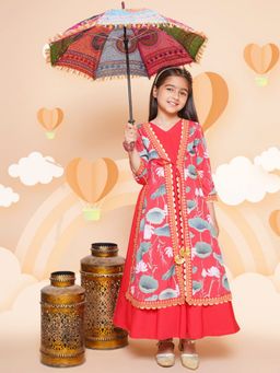 Ahalyaa Kids - Girls Floral Printed Fit and Flare Maxi Ethnic Dress