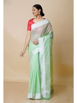 Unnati Silks - Green Pure Kota Sequence Embroidery Cotton Saree with Unstitched Blouse