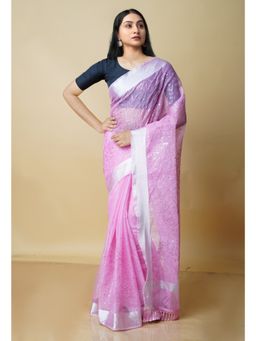 Unnati Silks - Pink Pure Kota Sequence Embroidery Cotton Saree with Unstitched Blouse
