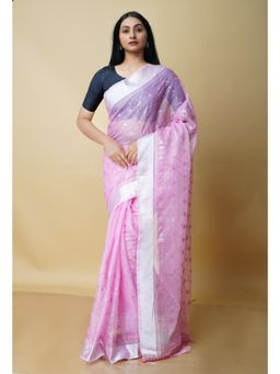 Unnati Silks - Pink Pure Kota Sequence Embroidery Cotton Saree with Unstitched Blouse
