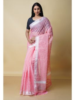 Unnati Silks - Pink Pure Kota Sequence Embroidery Cotton Saree with Unstitched Blouse