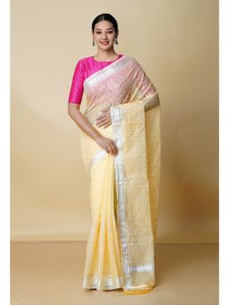 Unnati Silks - Yellow Pure Kota Sequence Embroidery Cotton Saree with Unstitched Blouse