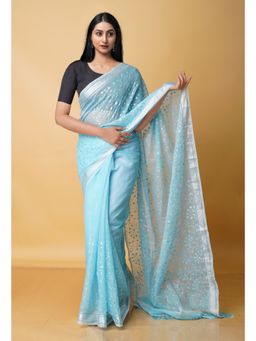 Unnati Silks - Blue Pure Kota Sequence Embroidery Cotton Saree with Unstitched Blouse