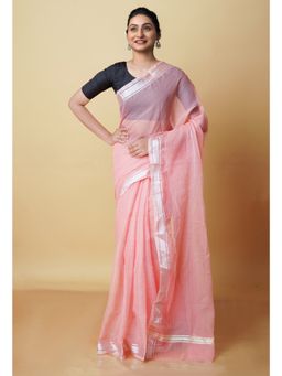 Unnati Silks - Pink Pure Kota Cotton Saree with Unstitched Blouse