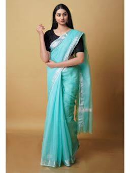 Unnati Silks - Turquoise Pure Kota Cotton Saree with Unstitched Blouse