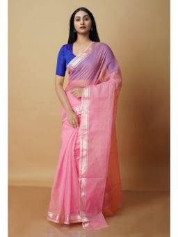 Unnati Silks - Pink Pure Kota Cotton Saree with Unstitched Blouse