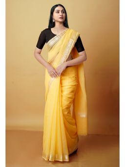 Unnati Silks - Light Yellow Pure Kota Cotton Saree with Unstitched Blouse
