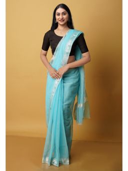 Unnati Silks - Turquoise Pure Kota Cotton Saree with Unstitched Blouse