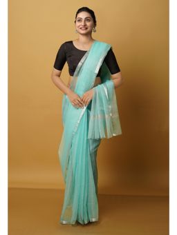 Unnati Silks - Turquoise Pure Kota Cotton Saree with Unstitched Blouse