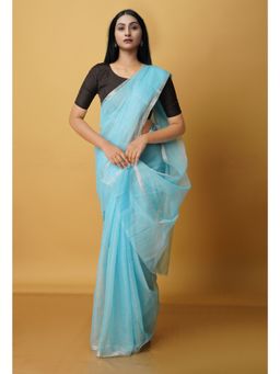 Unnati Silks - Light Blue Pure Kota Cotton Saree with Unstitched Blouse